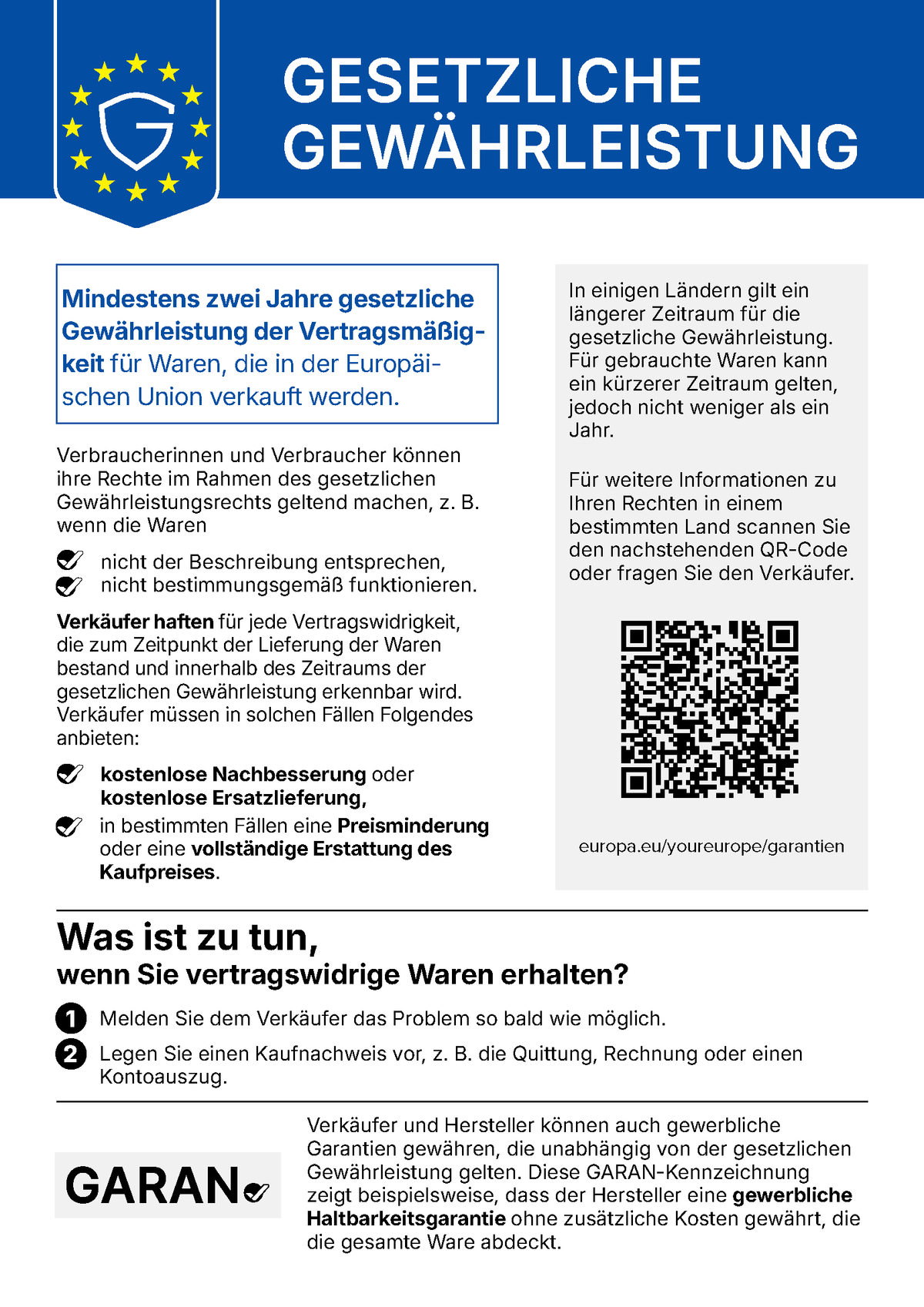 EU-Hinweis zur gesetzlichen Gewährleistung – deutsche Farbversion